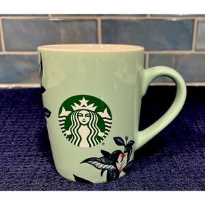 Starbucks 2021 10oz Mint Green Floral Mermaid Logo‎ Ceramic Coffee Tea Mug Cup